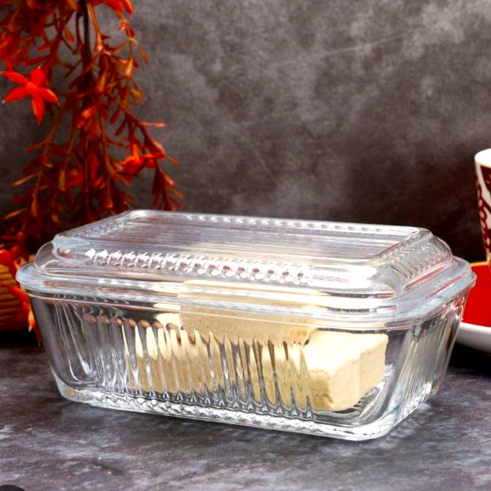 vintage glass butter dish or small container (2 piece)